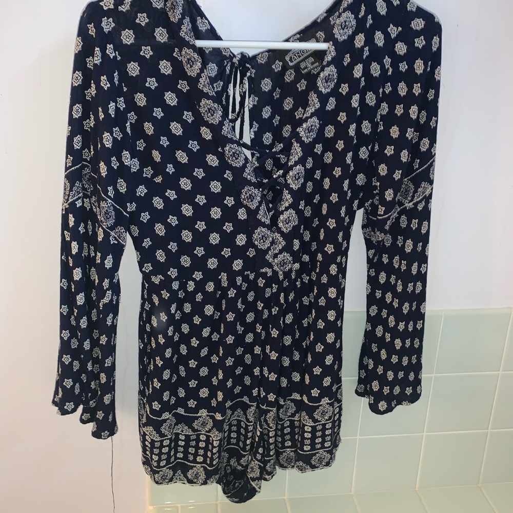 Patterned Lace Up Romper